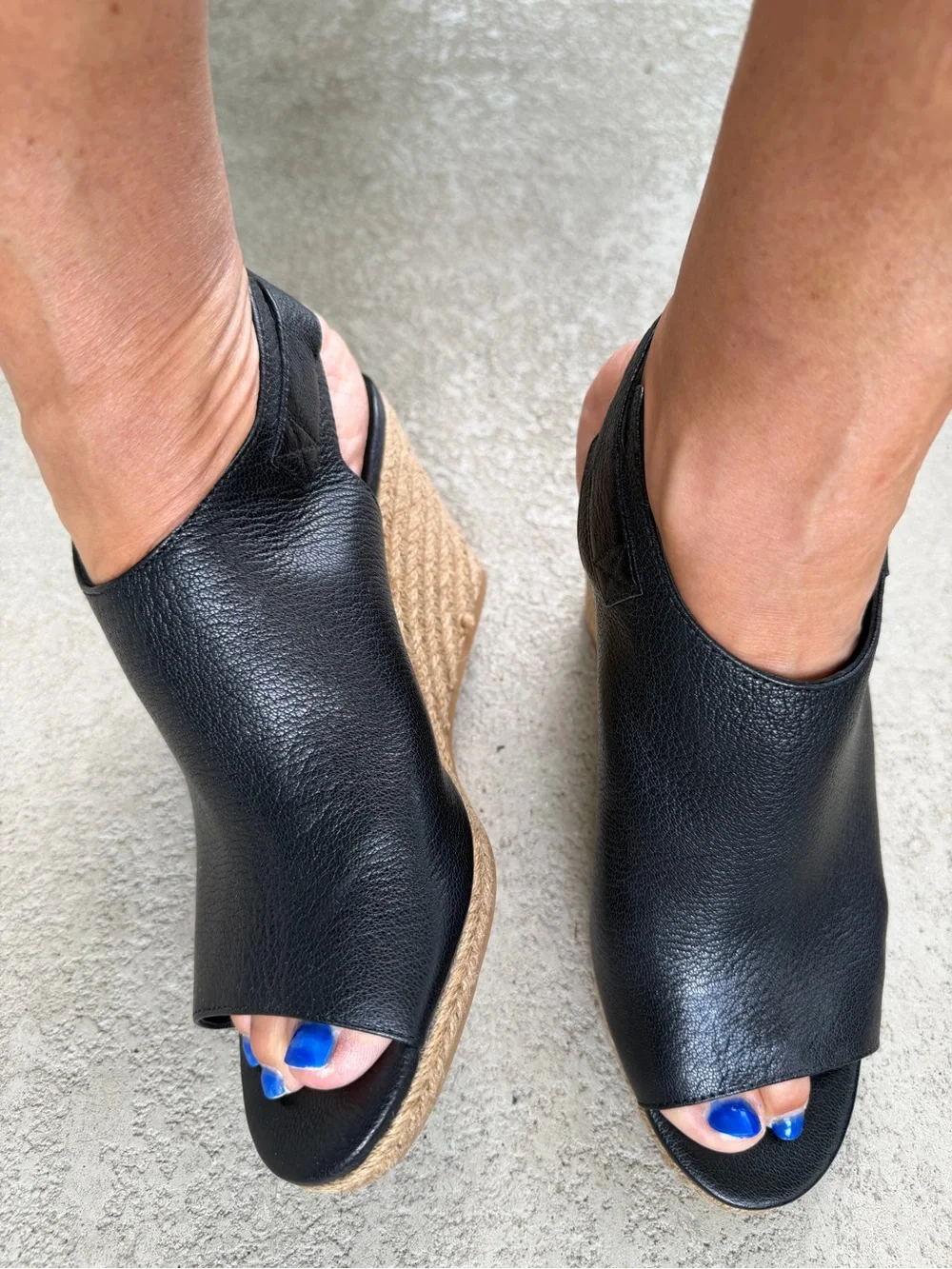 Via Spiga Ingrid Black Leather Espadrille Wedge Sandals US 7